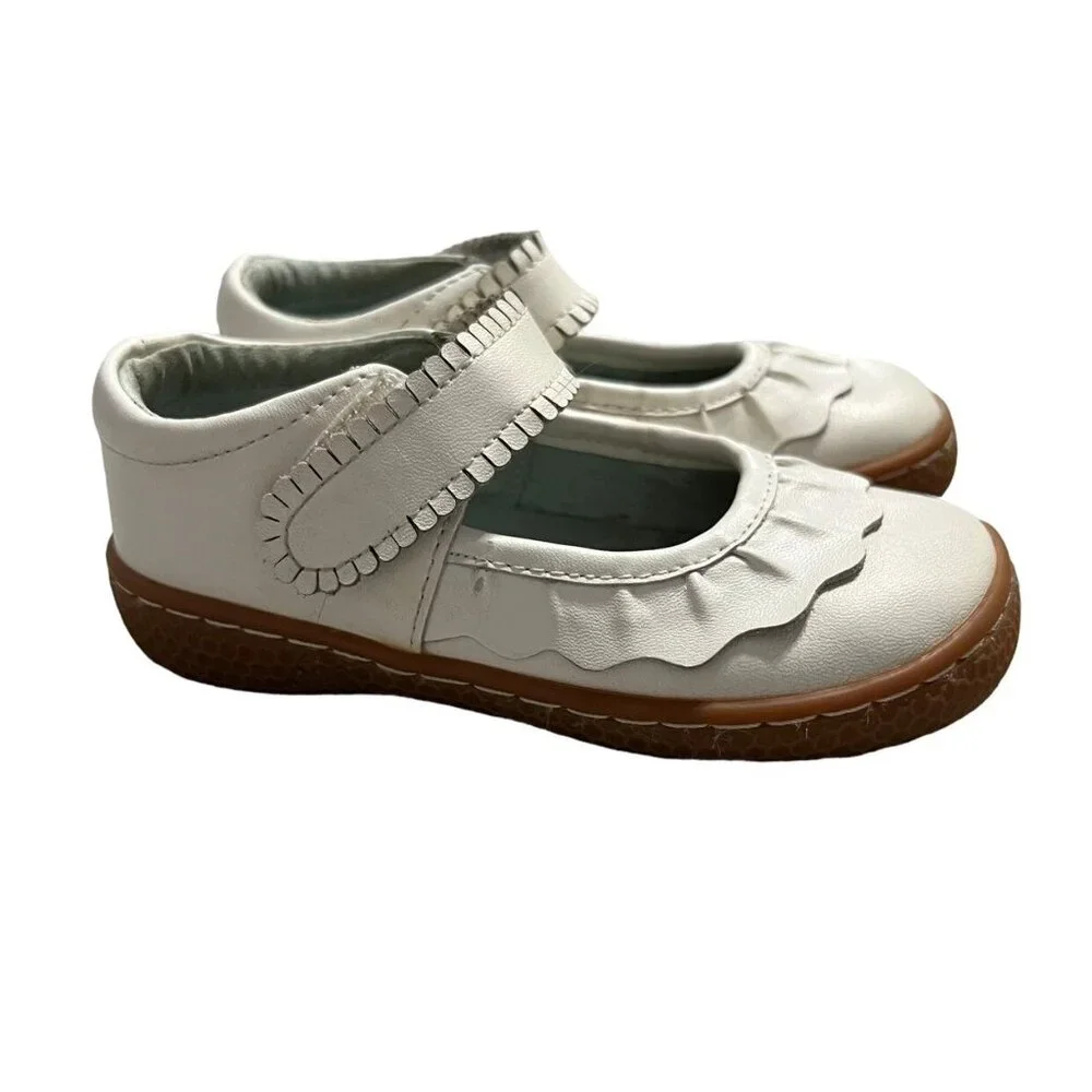 Livie & Luca Sz 8 White Pearl Ruche Mary Jane Shoes